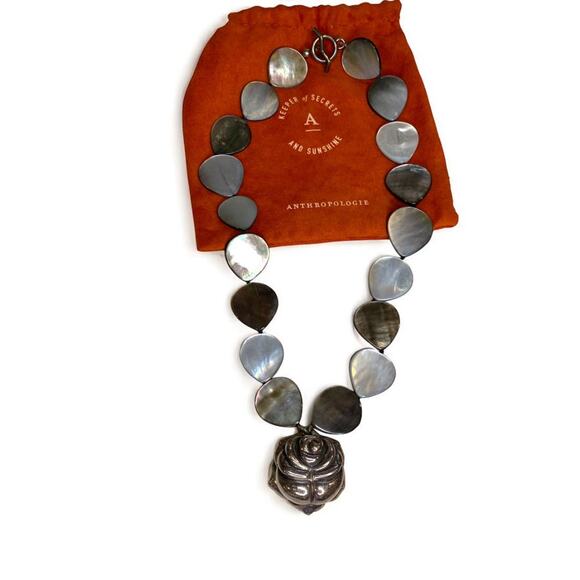 Simon Sebbag Sterling Silver Rose Necklace Black Lip Mother of Pearl  18\